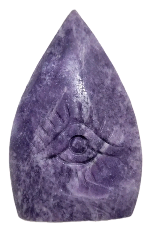 Lepidolite Flame with Evil Eye Protection Natural Stone Crystal Carving Handmade