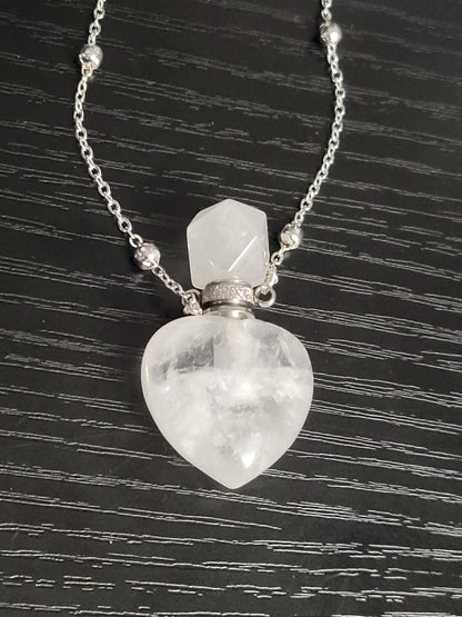 Perfume Bottle and Heart Necklace with Silver-tone Chain